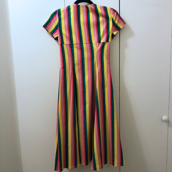 *SOLD* Staud Rainbow Tie-front Striped Poplin Dress - Picture 6 of 8